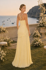 Solid Plunge Ruched Waist Backless Slip Dress