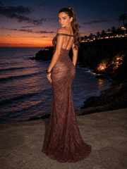 Sexy Patchwork Backless Sheer Lace Slit Maxi Dress