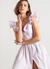 Ruffle Striped Square Collar Midi Dress