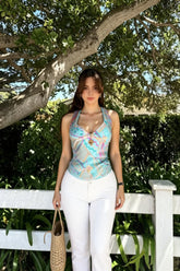 Sequin Beaded Backless Boho Halter Cami Top