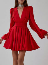 Bubble Sleeve Pleated Waist Dress