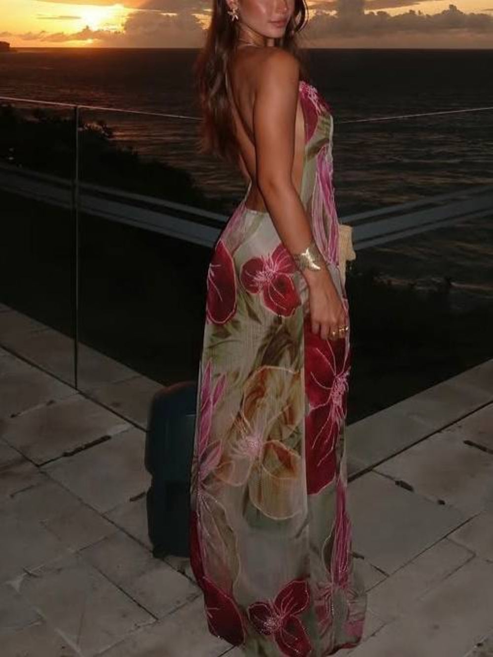Sexy Waist-Tied Backless Halter French Slit Dress