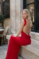 Bow Back Spaghetti Strap Maxi Formal Dress
