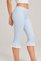 Plaid Lace Ruffle Cropped Skinny Pants