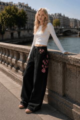 Chic Y2K Vintage Embroidered Wide Leg Jeans