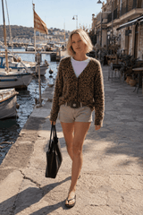 Leopard Print V Neck Knit Blouse