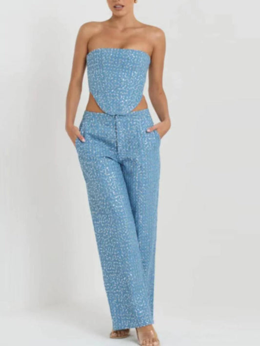 Strapless Denim Wide Leg Set