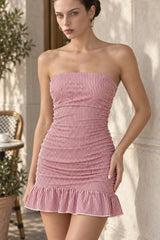 Striped Strapless Drop Waist Mini Dress