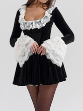 Velvet Lace Trimmed Elegant Mini Dress