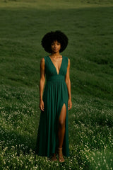 Solid Women Fall Sleeveless Deep V-Neck Dresses