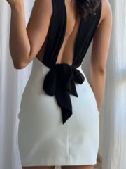 Contrast Color Halter Neck Mini Dress