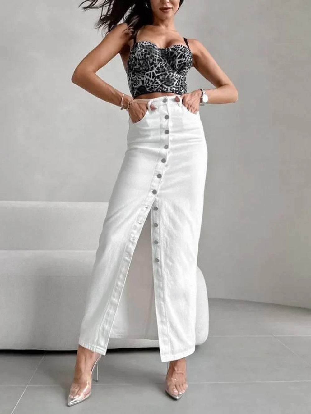 High Waist Denim Maxi Skirt