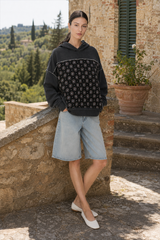 Embroidered Panel Design Casual Pullover Hoodie