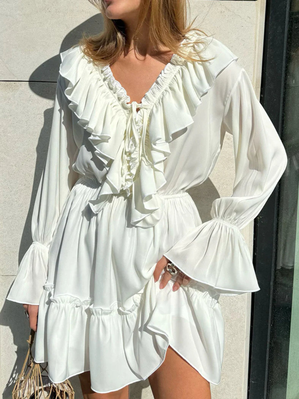 Ruffled Flare Sleeve Slim Mini Dress