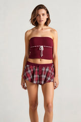 Y2K Plaid Faux Button Skirt with Built-in Shorts Skirt