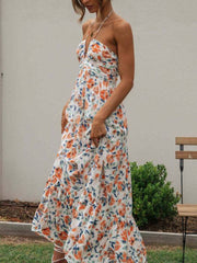 Chiffon V-Neck Sleeveless Flared Maxi Dress