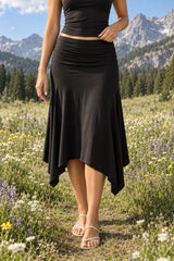 Chic Solid Ruffle Hem Midi Skirt