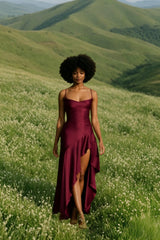 Satin Spaghetti Strap Backless Tie Elegant Formal Dress