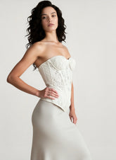 Vintage Lace Strapless Boned Solid Fitted Bodycon Maxi Dress
