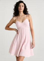 Lace Patchwork Hollow Ruffle Cami Mini Dress