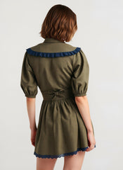 Vintage Polka Dot Peter Pan Collar Puff Sleeve Mini Dress