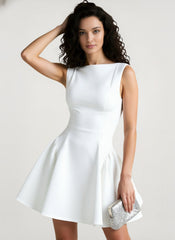 Solid Sleeveless Sexy Backless Mini Dress