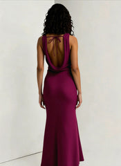 Satin Bodycon Backless Fish Maxi Dress