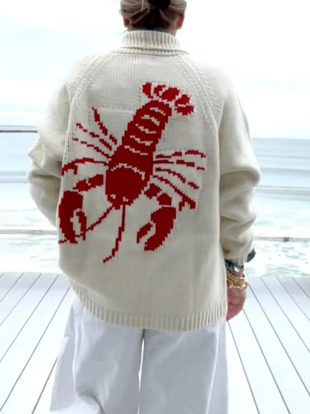 Lobster Graphic Cardigan Sweater