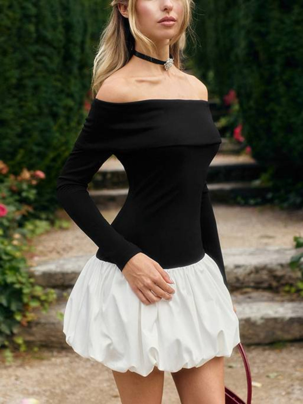 Off-Shoulder Ruffled Hem Mini Dress