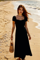 Ruched Puff Sleeve Maxi Work Dress