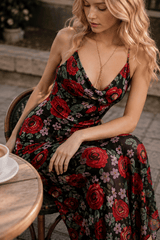 Printed V Neck Slim Fit Vacation Dress