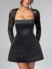 Elegant Sequin Panel Long Sleeve Dress