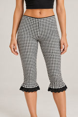 Plaid Lace Ruffle Cropped Skinny Pants