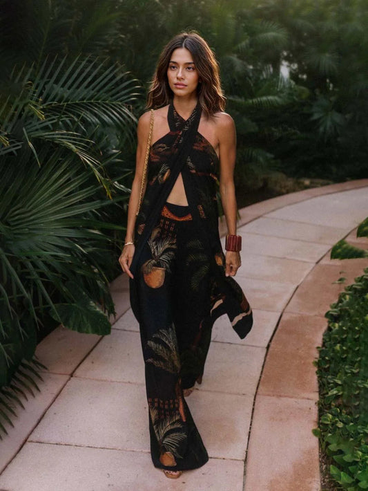 Satin Two Piece with Palm Print