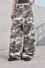 Camo Drawstring Wide Leg Cargo Pants