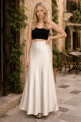 Silky Solid High Waist Satin Maxi Skirt