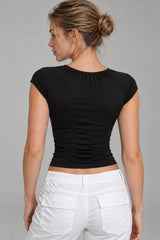 Tie Shoulder Slim Short Sleeve Blouse