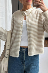 Stripe Roll Edge Button Casual Cardigan