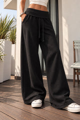 Foldover Waist Relaxed Wide Leg Pants