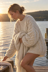Oversized Cable Knit Crew Neck Sweater