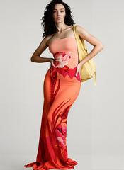 Sexy Bandeau Mermaid Floral Print Maxi Dress