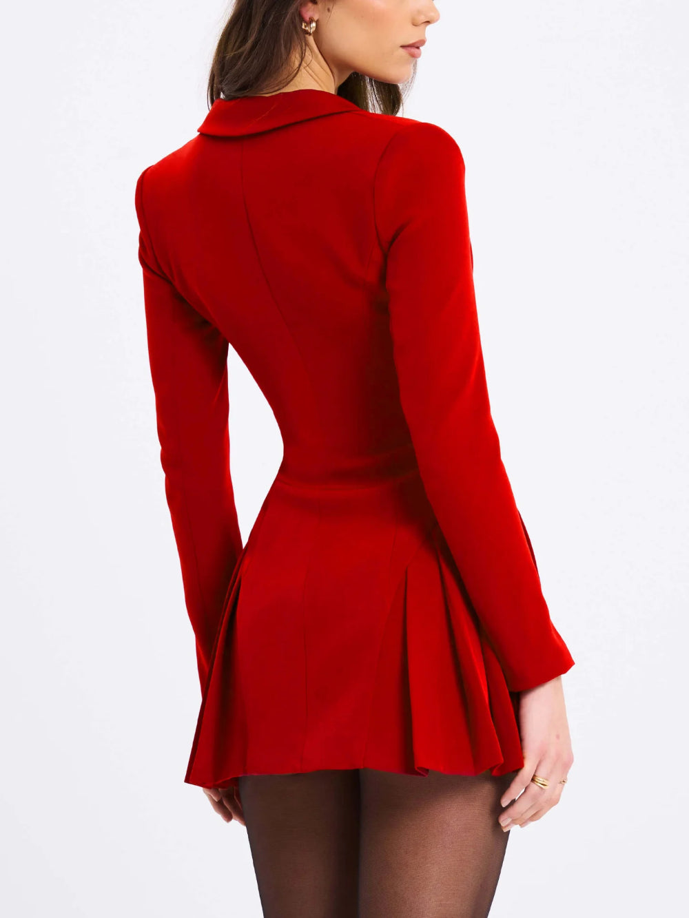 Deep V-neck Pleated Elegant Mini Dress