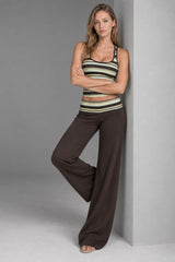 Striped U-Neck Sleeveless Top and Wide Leg Pants Set