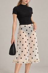 Sheer Polka Dot Casual High Waist Skirt