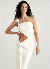 One Shoulder Ruched Backless Bodycon Maxi Dress