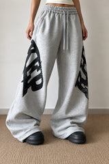 Oversized Letter Print Wide Leg Pants