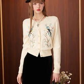 Embroidered O-Neck Knit Cardigan