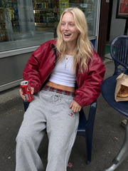 Vintage Stripe Embroidery Relaxed Double Waist Pants