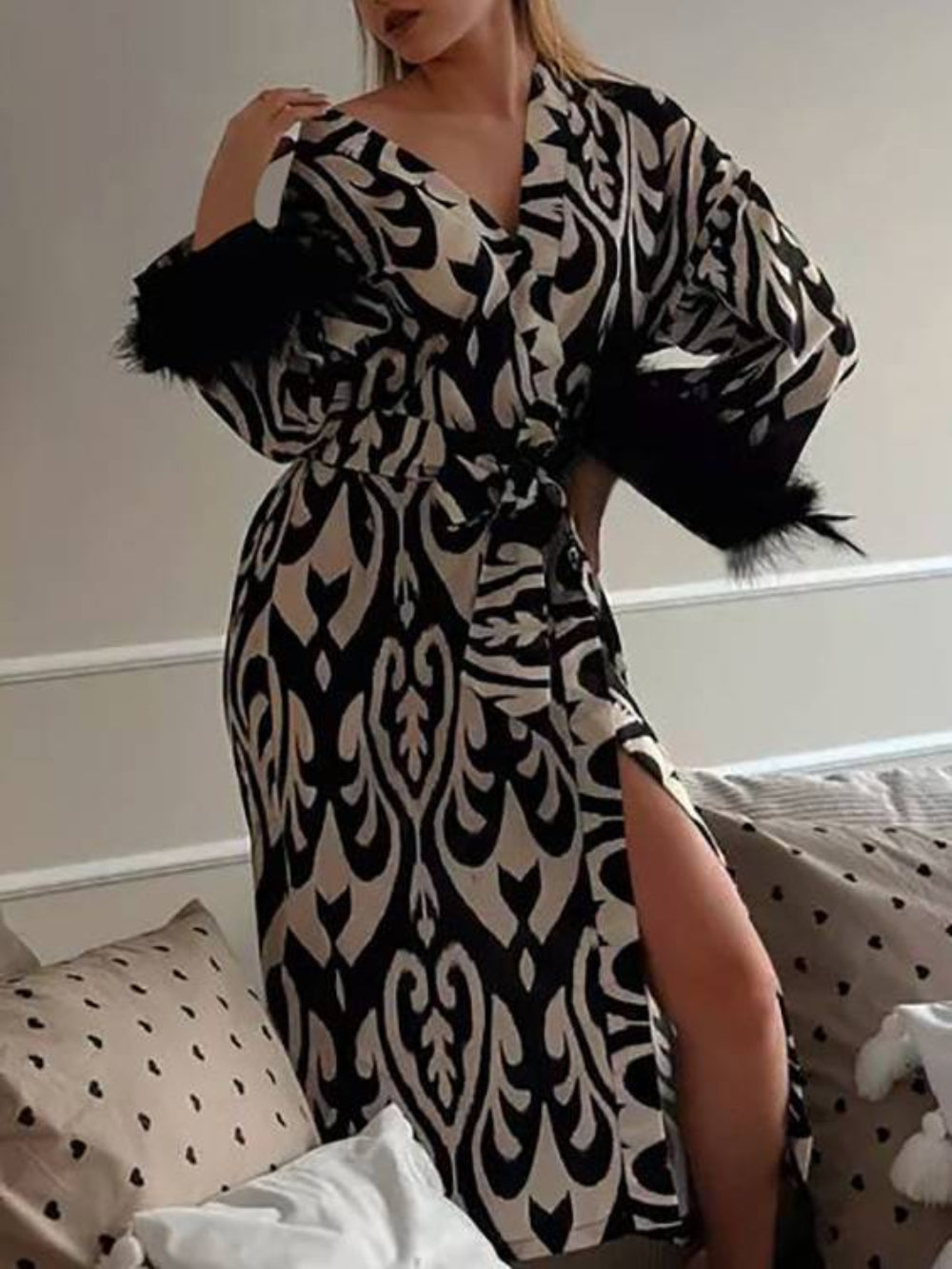 Lace-Up Printed Sleep Dress