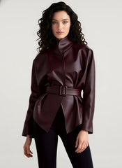 Stand Collar Trench Leather Jacket